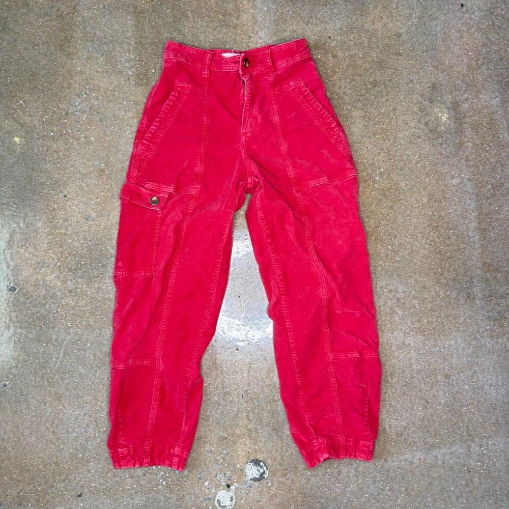 Anthropologie Womens Red Cargo Jogger Pants Utility Garment Dyed Size 0